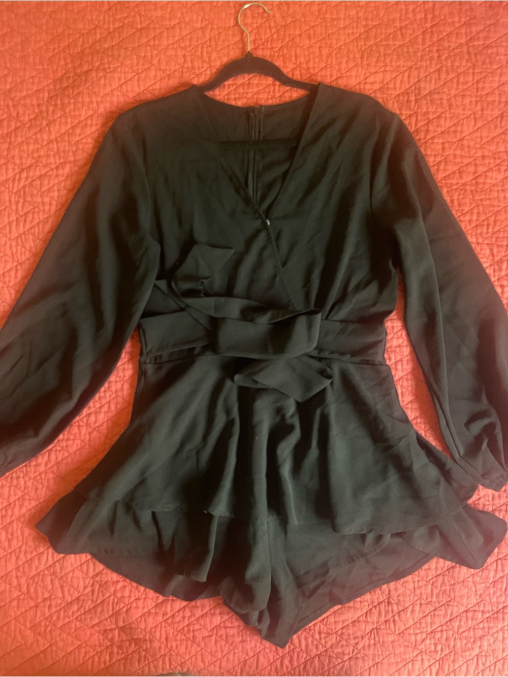 Black Long-Sleeve Wrap Romper